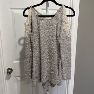 A'Reve Textured Gray Cold Shoulder Blouse